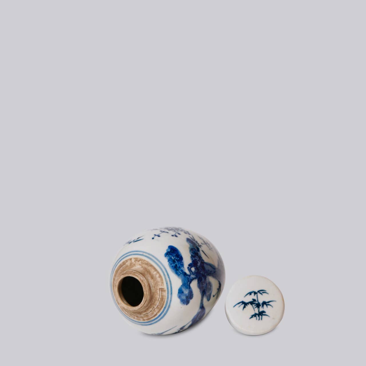 Blue and White Porcelain Mini Ginger Jar - Three Friends of Winter Design