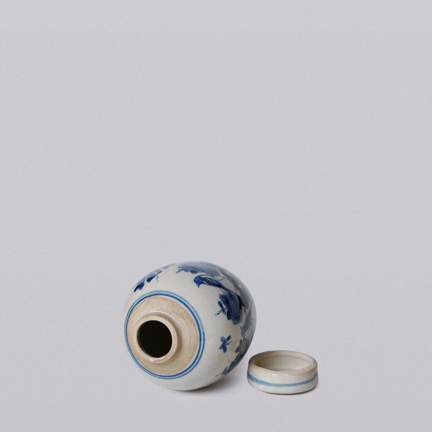 Blue and White Chinoiserie Porcelain Mini Ginger Jar - Bird and Flower Design