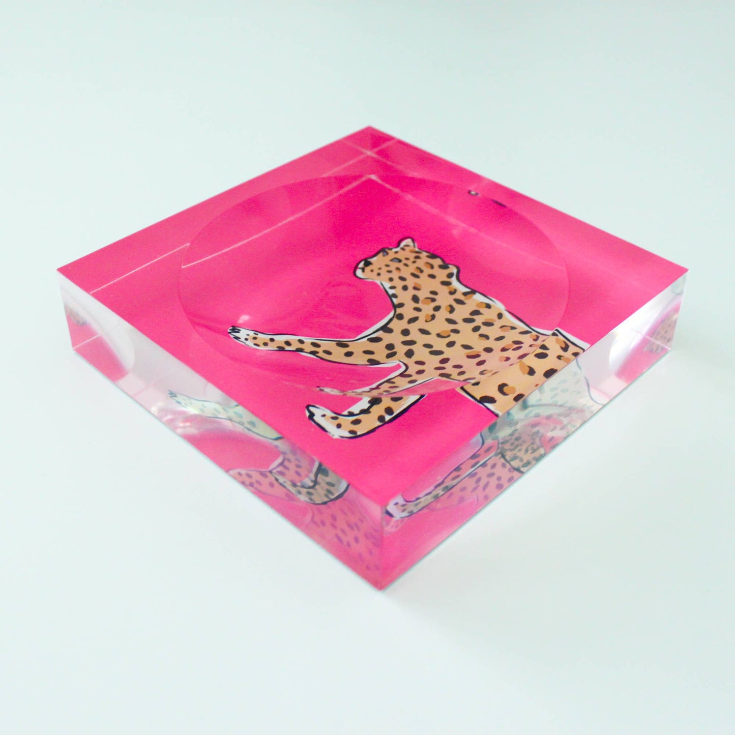 acrylic catchall leopard tray in pink