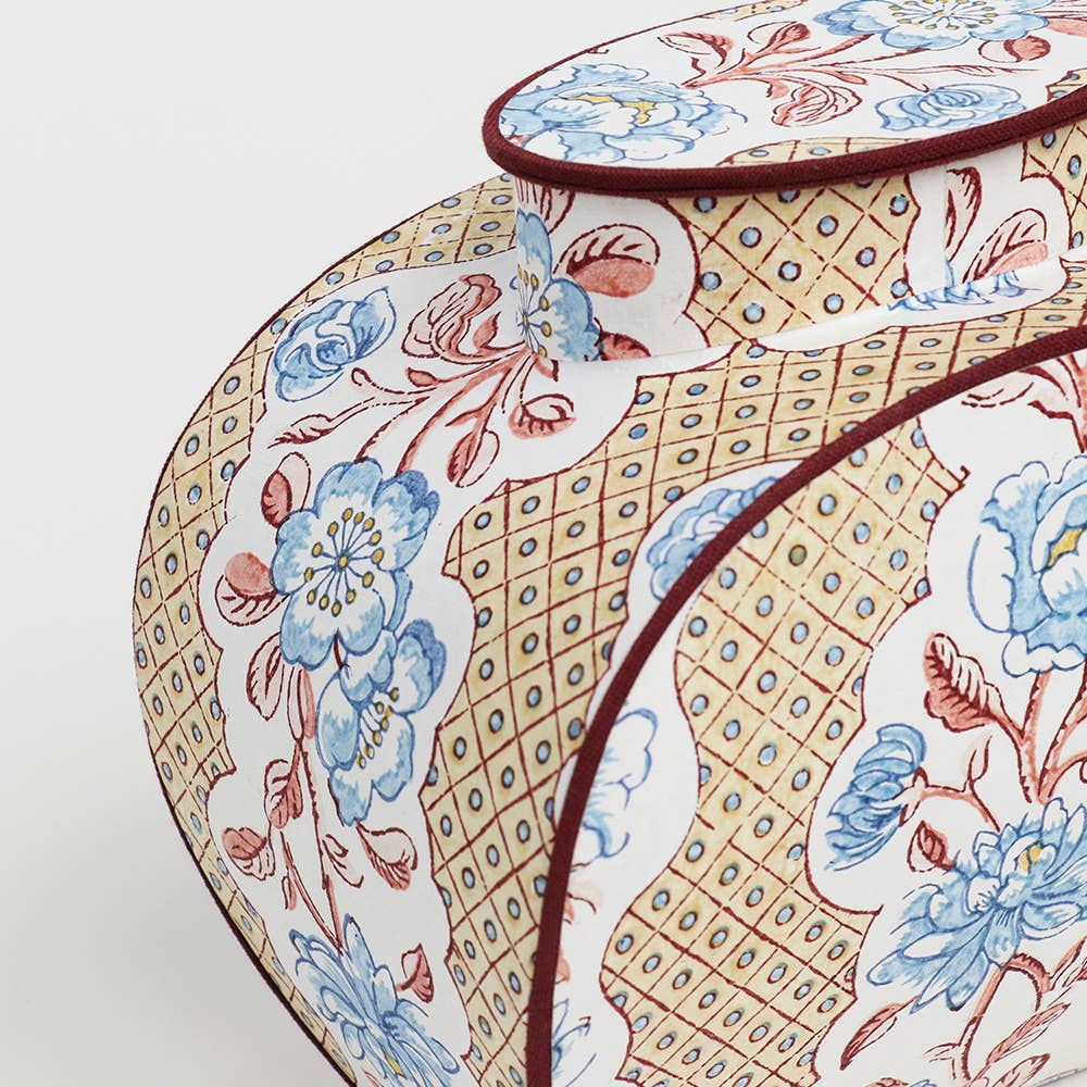 artisan block printed paper jar with vintage floral pattern, handmade