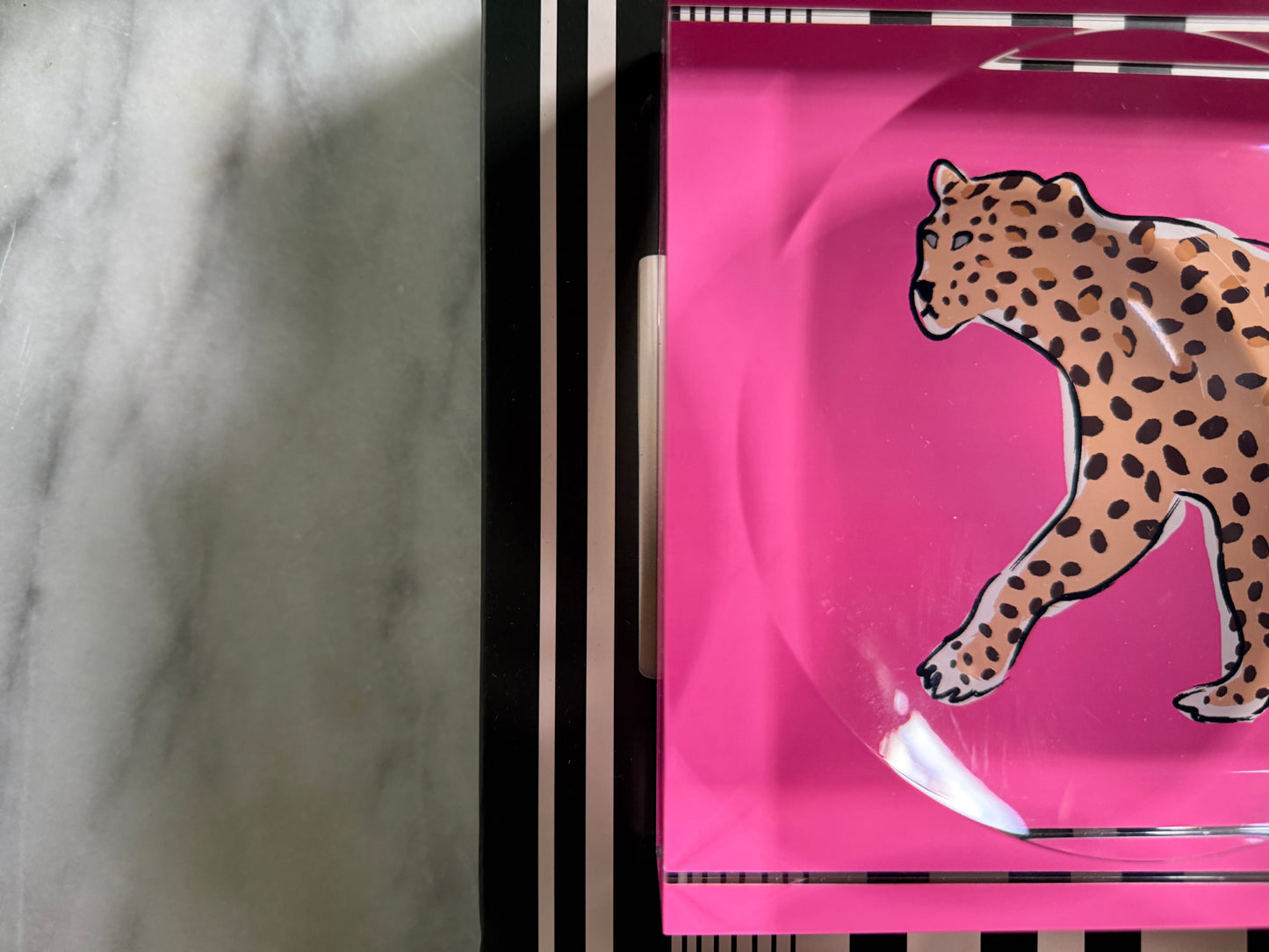 acrylic catchall leopard tray in pink