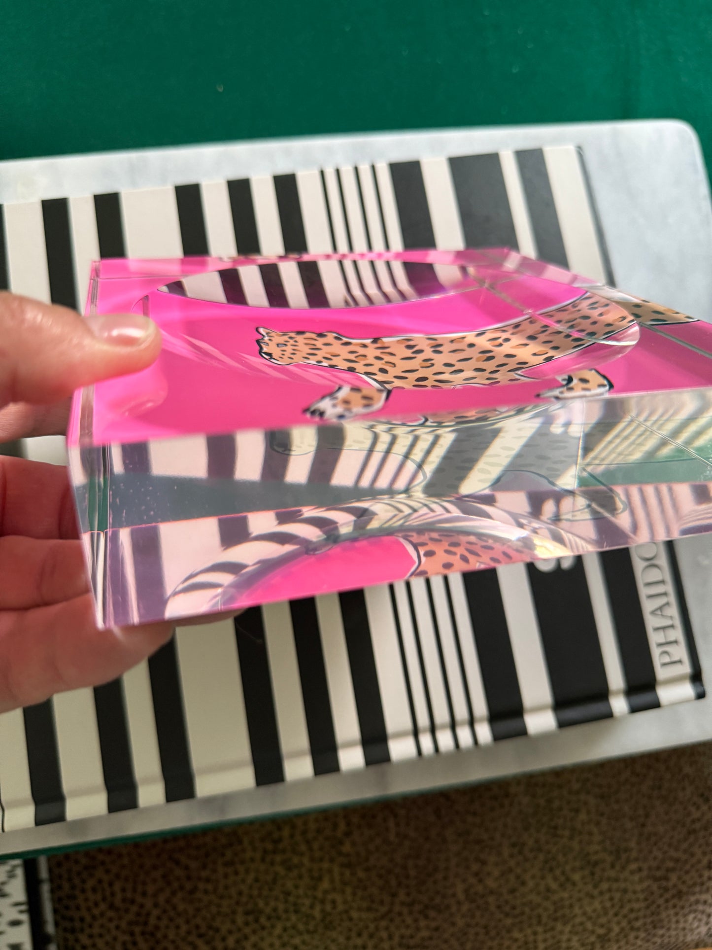 acrylic catchall leopard tray in pink