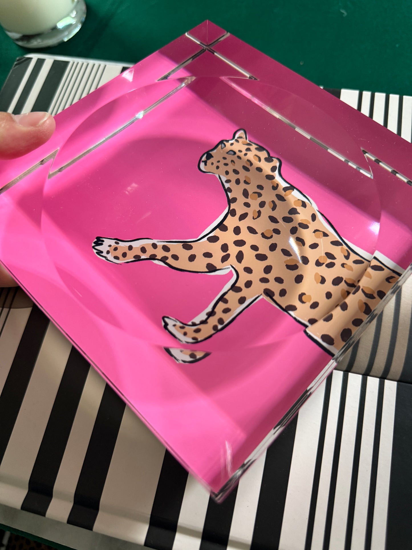 acrylic catchall leopard tray in pink