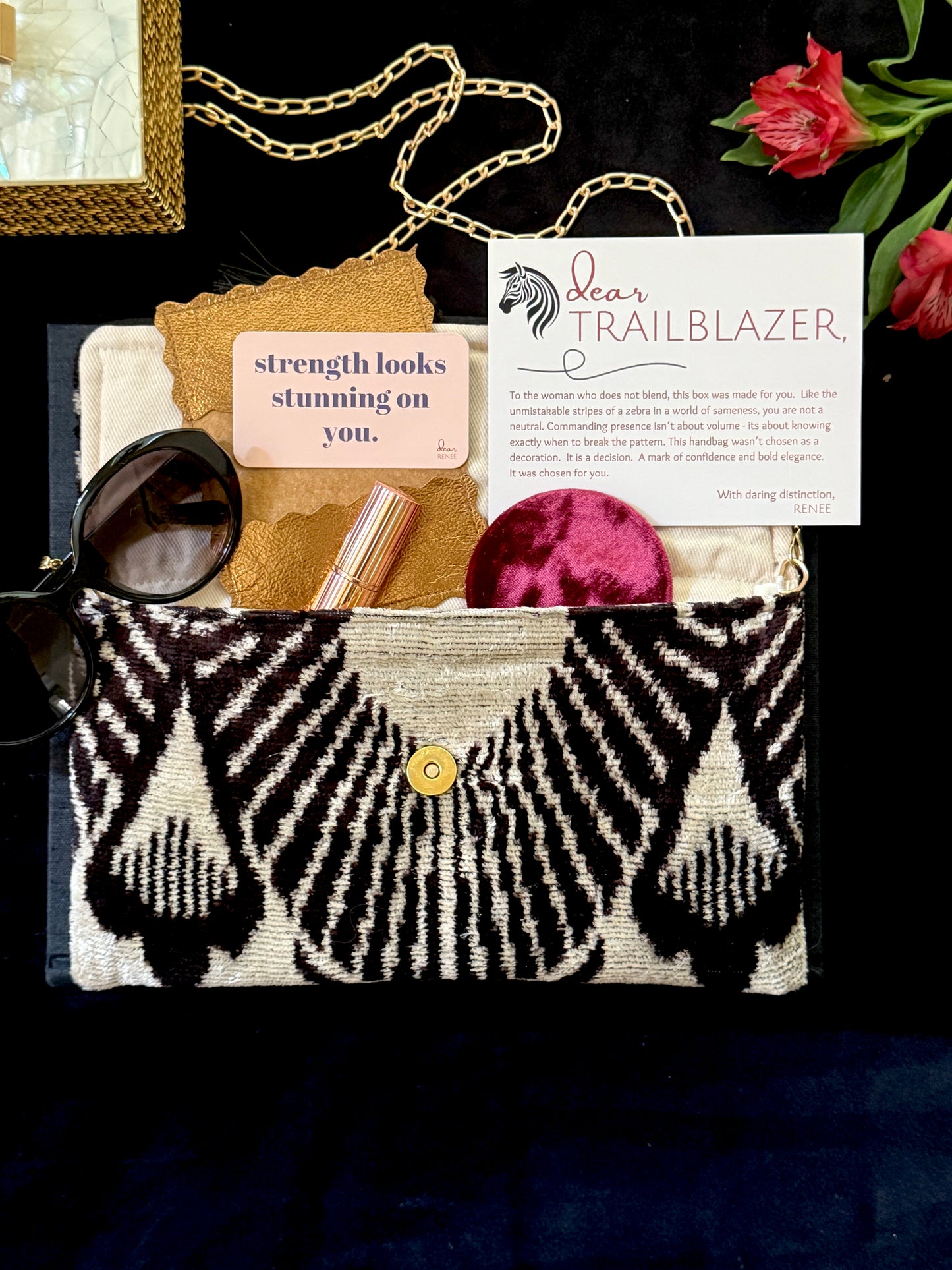 trailblazer gift box for women – empowerment gift with zebra clutch, boss lady gift, corporate gift for strong women, career milestone