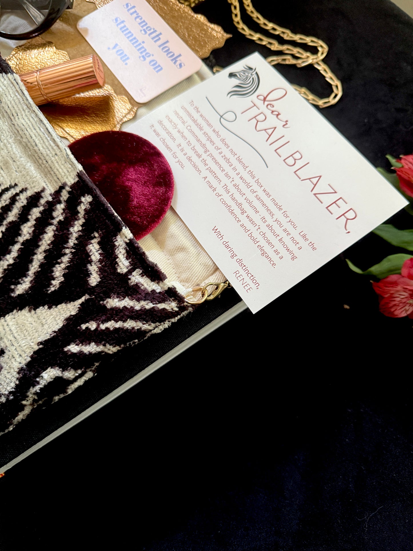 trailblazer gift box for women – empowerment gift with zebra clutch, boss lady gift, corporate gift for strong women, career milestone
