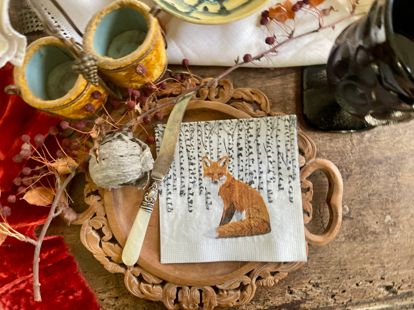 Fox in Winter Aspen Forest Paper Beverage Napkin - 20 Count, Holiday & Christmas Table Decor