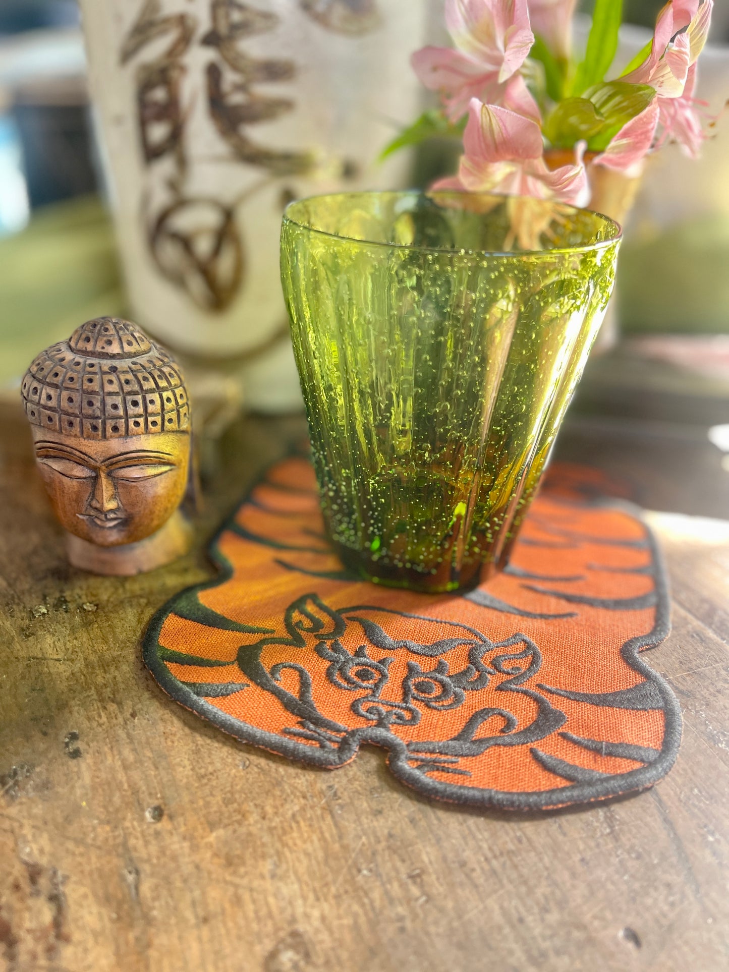 Tibetan Tiger Linen Cocktail Napkin in Orange