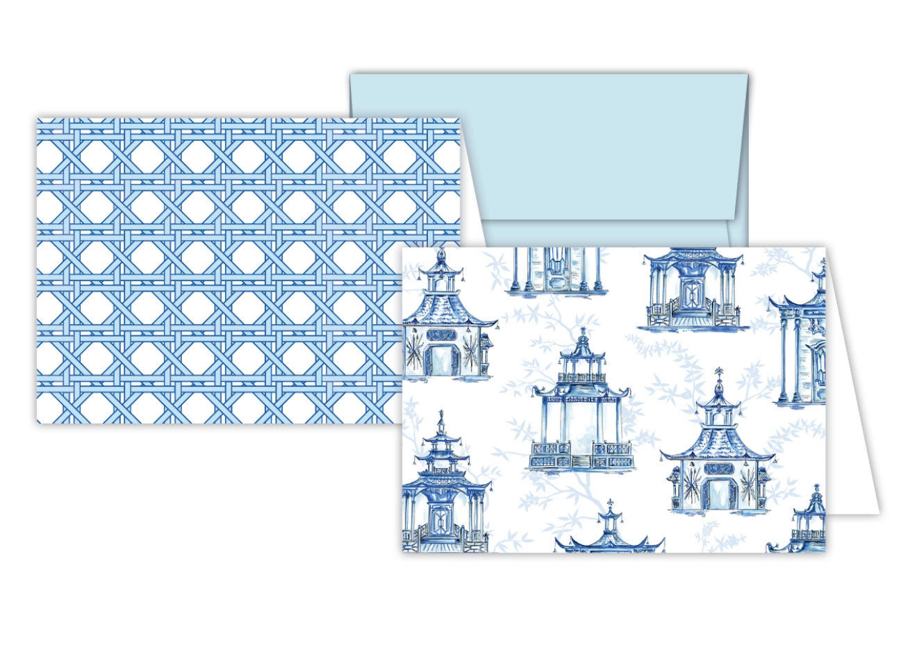 blue and white chinoiserie trio pagoda stationary gift set