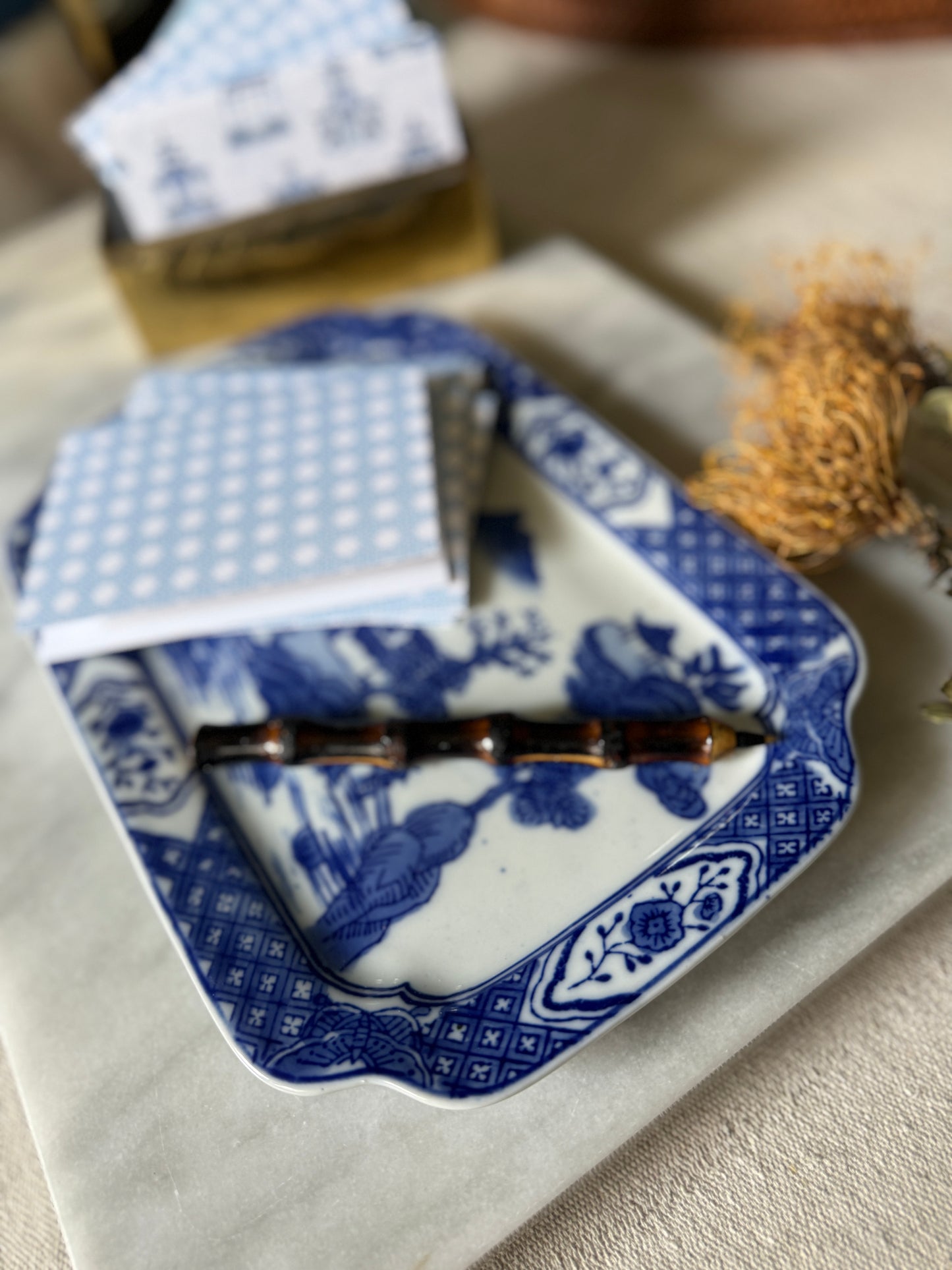 handpainted ornate pagoda blue stationery note cards