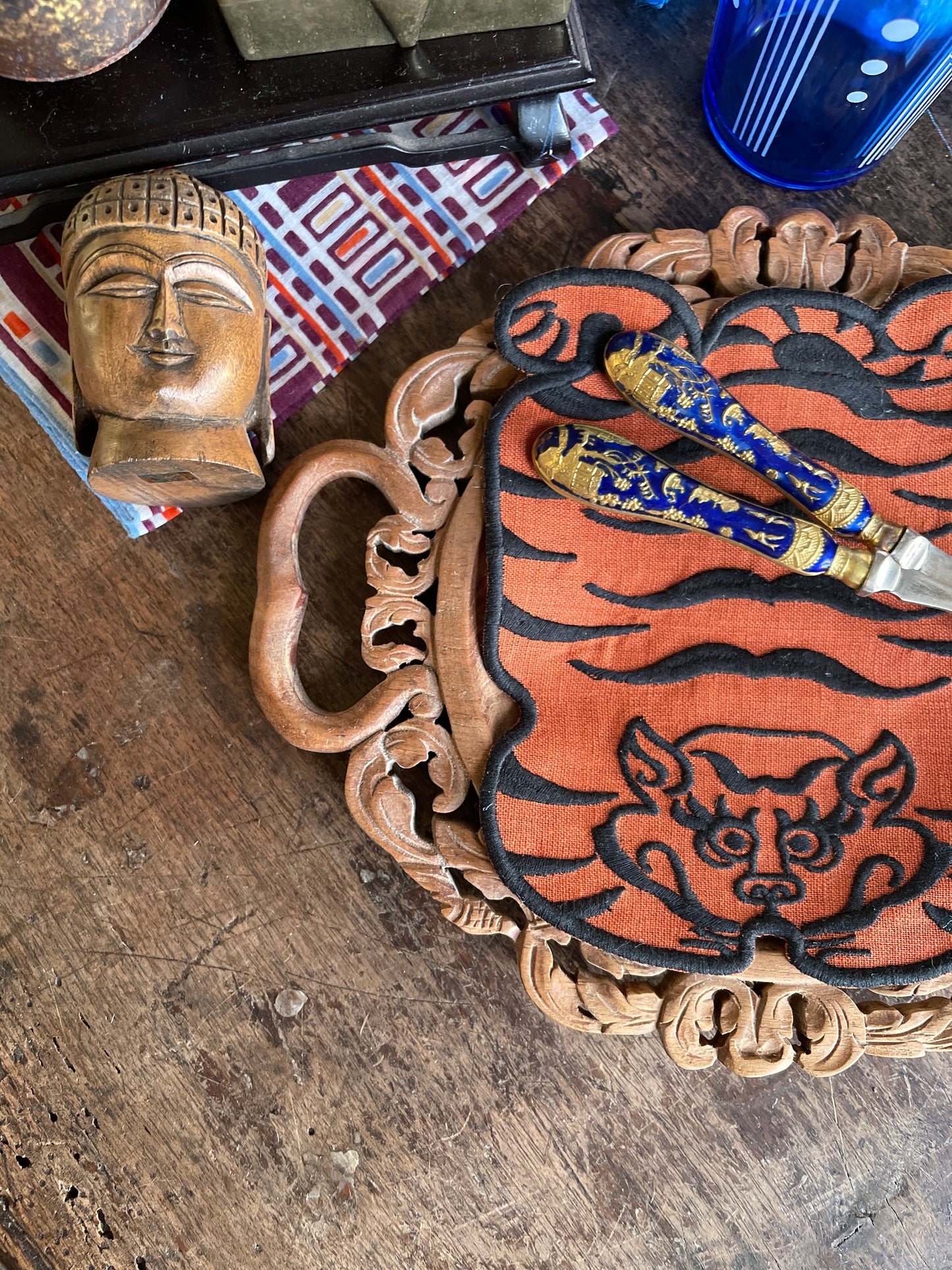 Tibetan Tiger Linen Cocktail Napkin in Orange