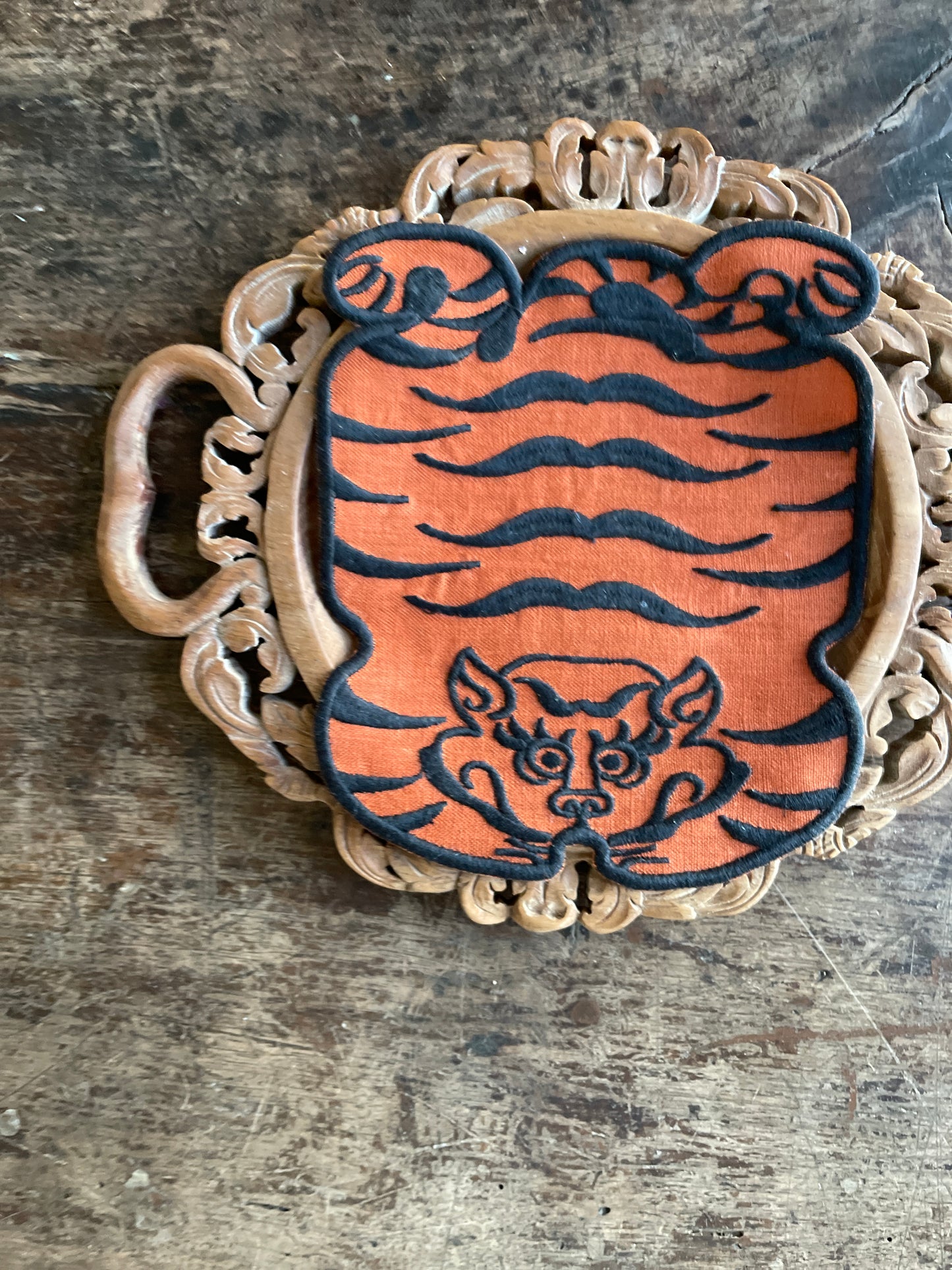 Tibetan Tiger Linen Cocktail Napkin in Orange