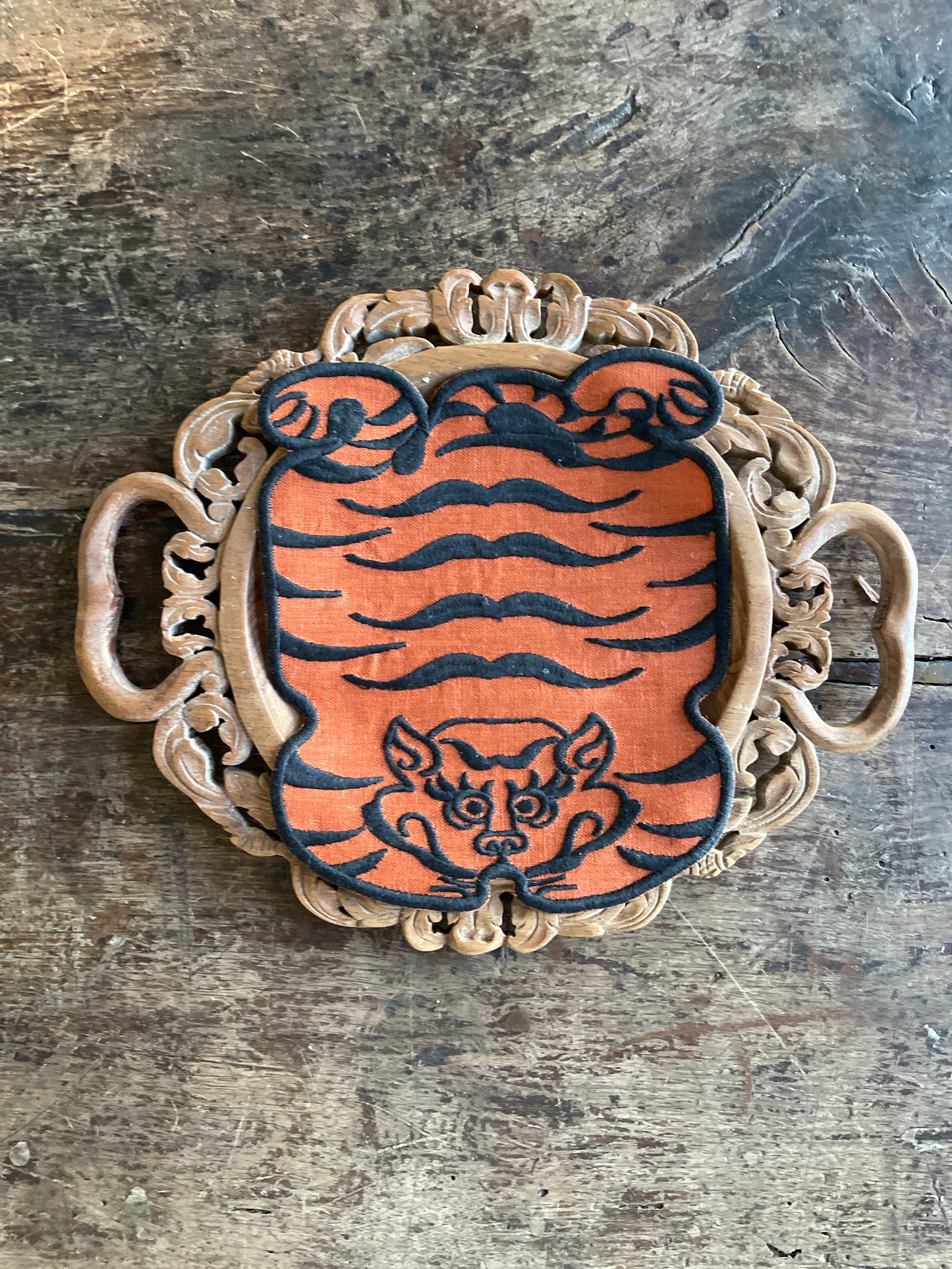 Tibetan Tiger Linen Cocktail Napkin in Orange