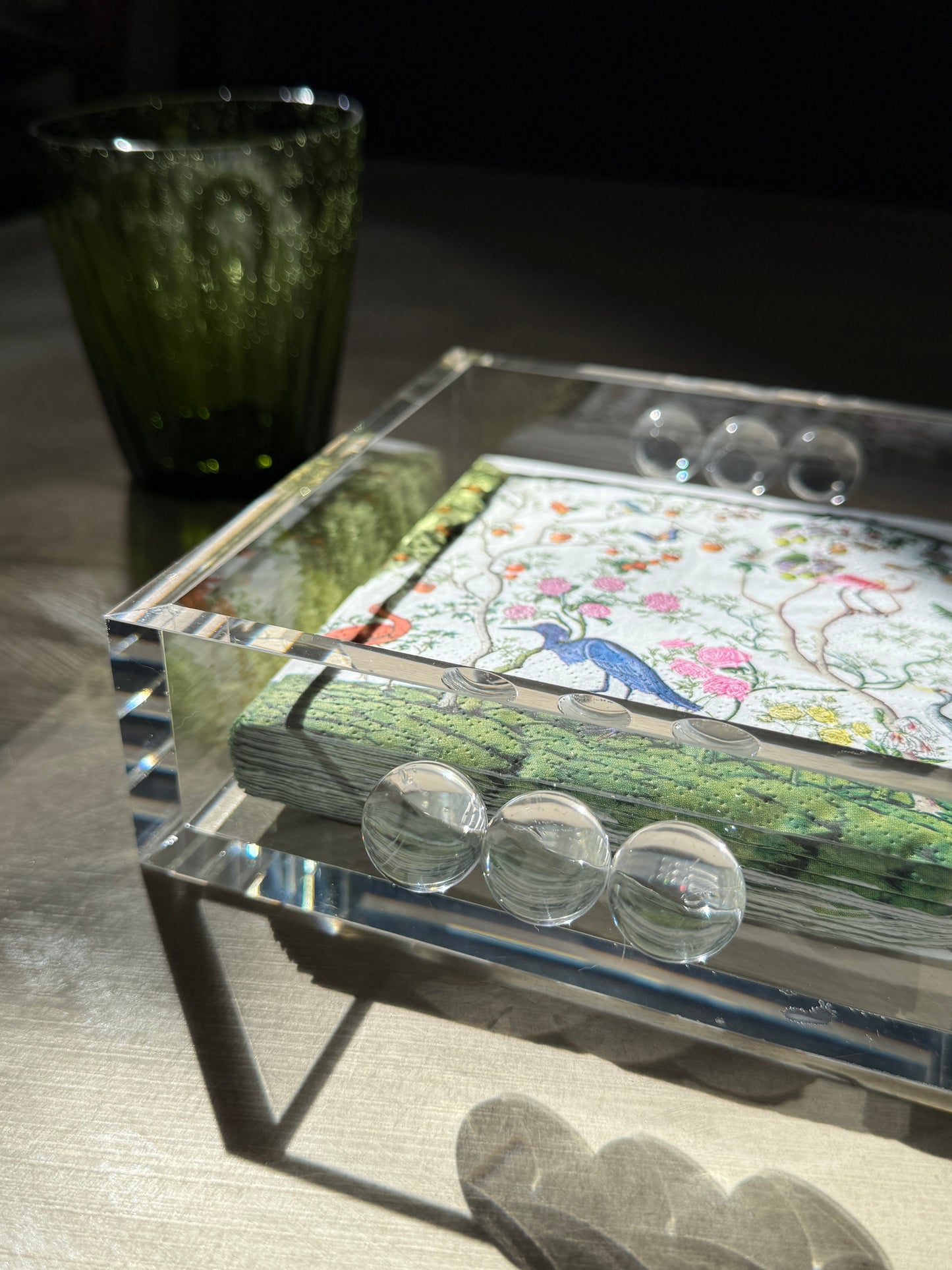 Acrylic Cocktail Napkin Holder - Bubble Clear Design, 6" Square