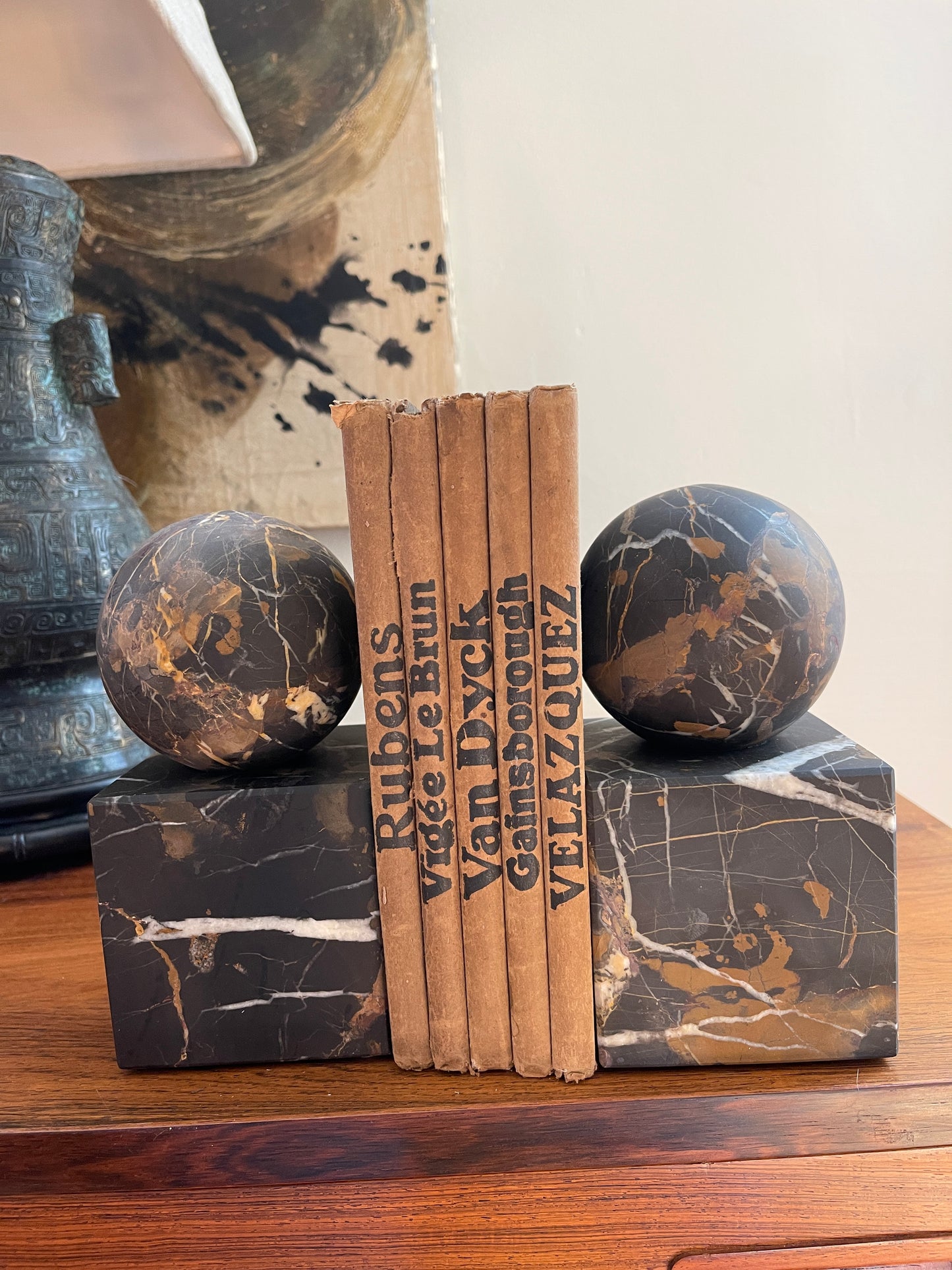 Black and Gold Marble Bookends - a Pair