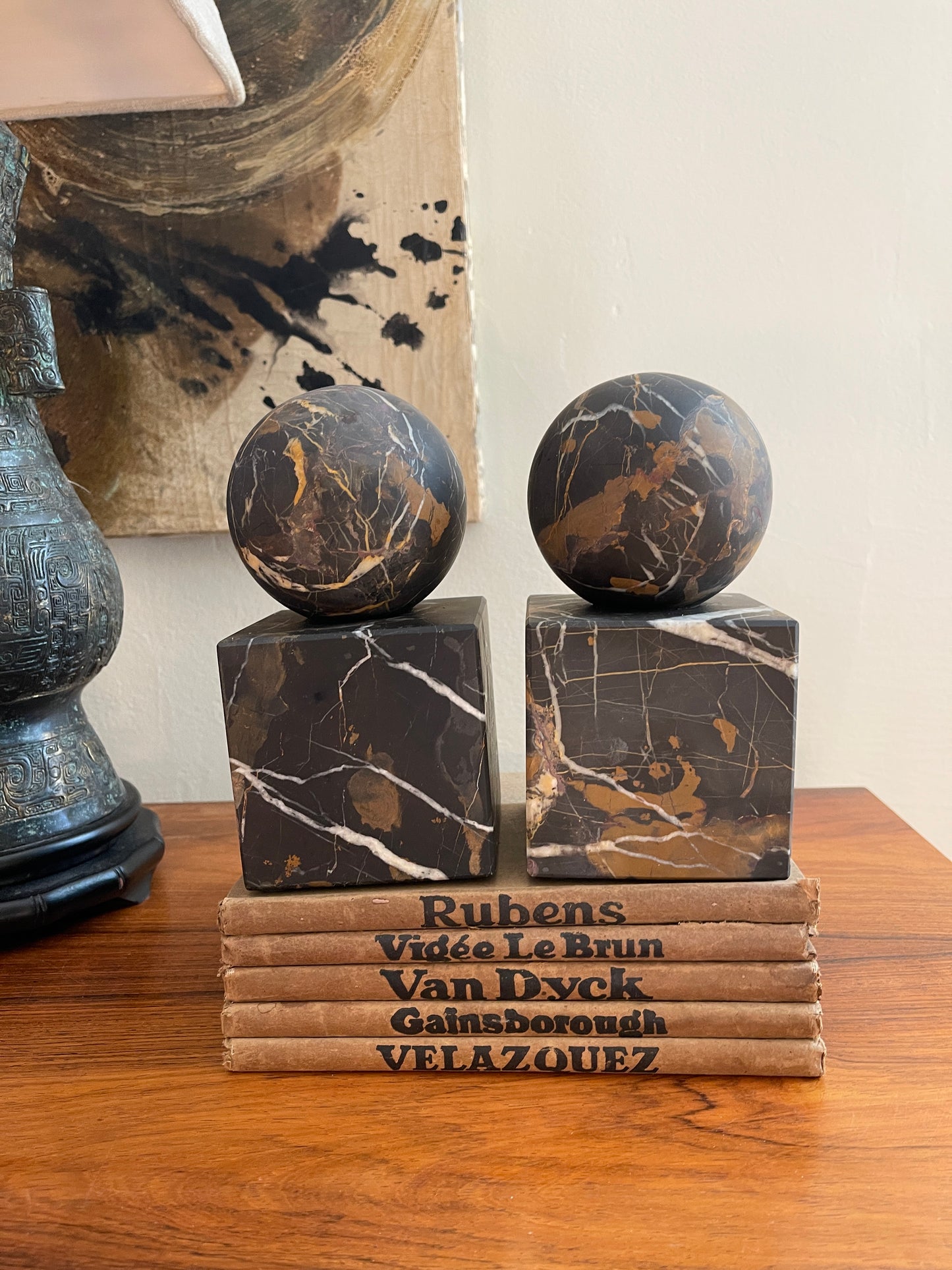 Black and Gold Marble Bookends - a Pair