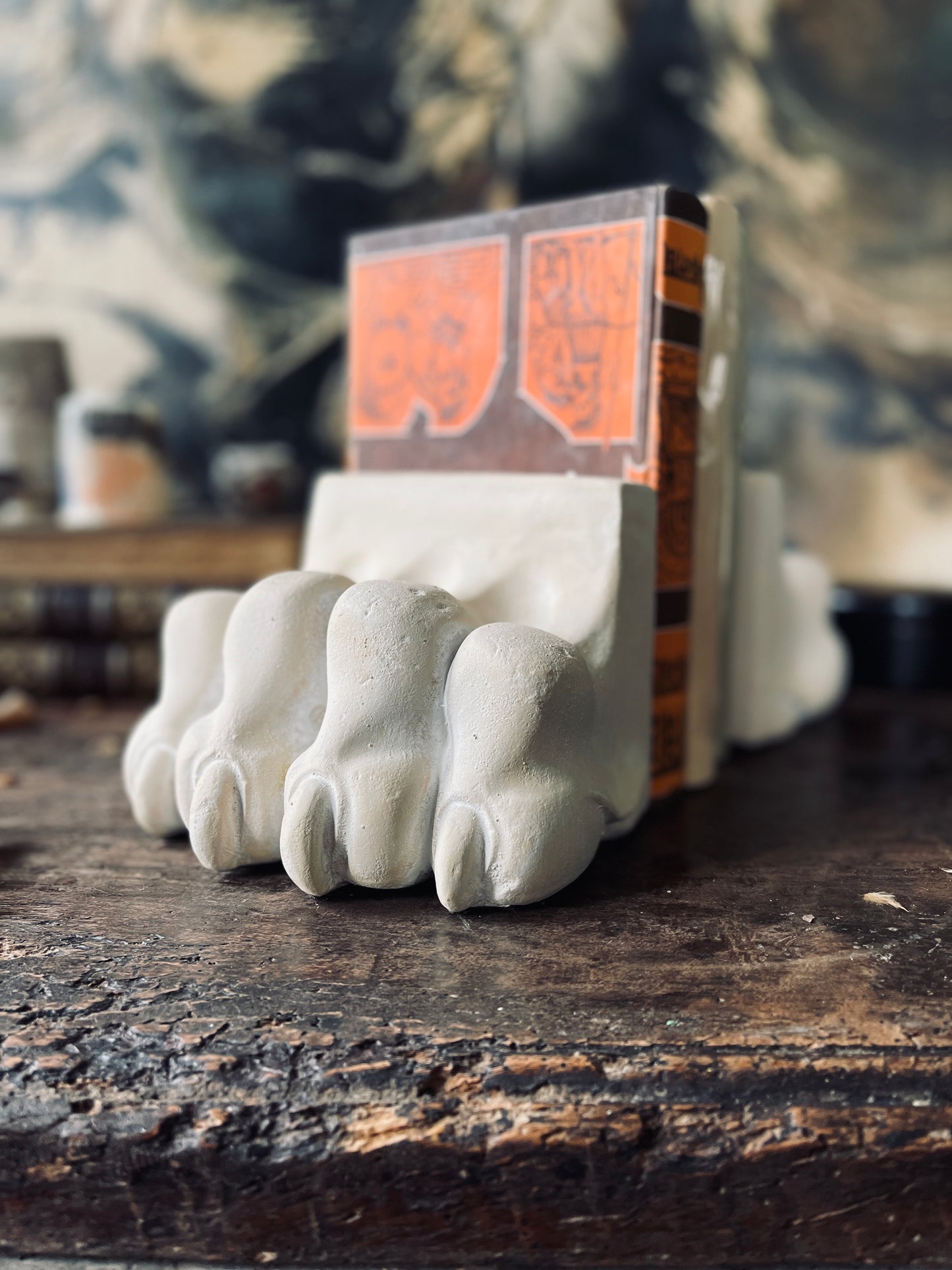 Cement Lion Paw Bookends - a Pair