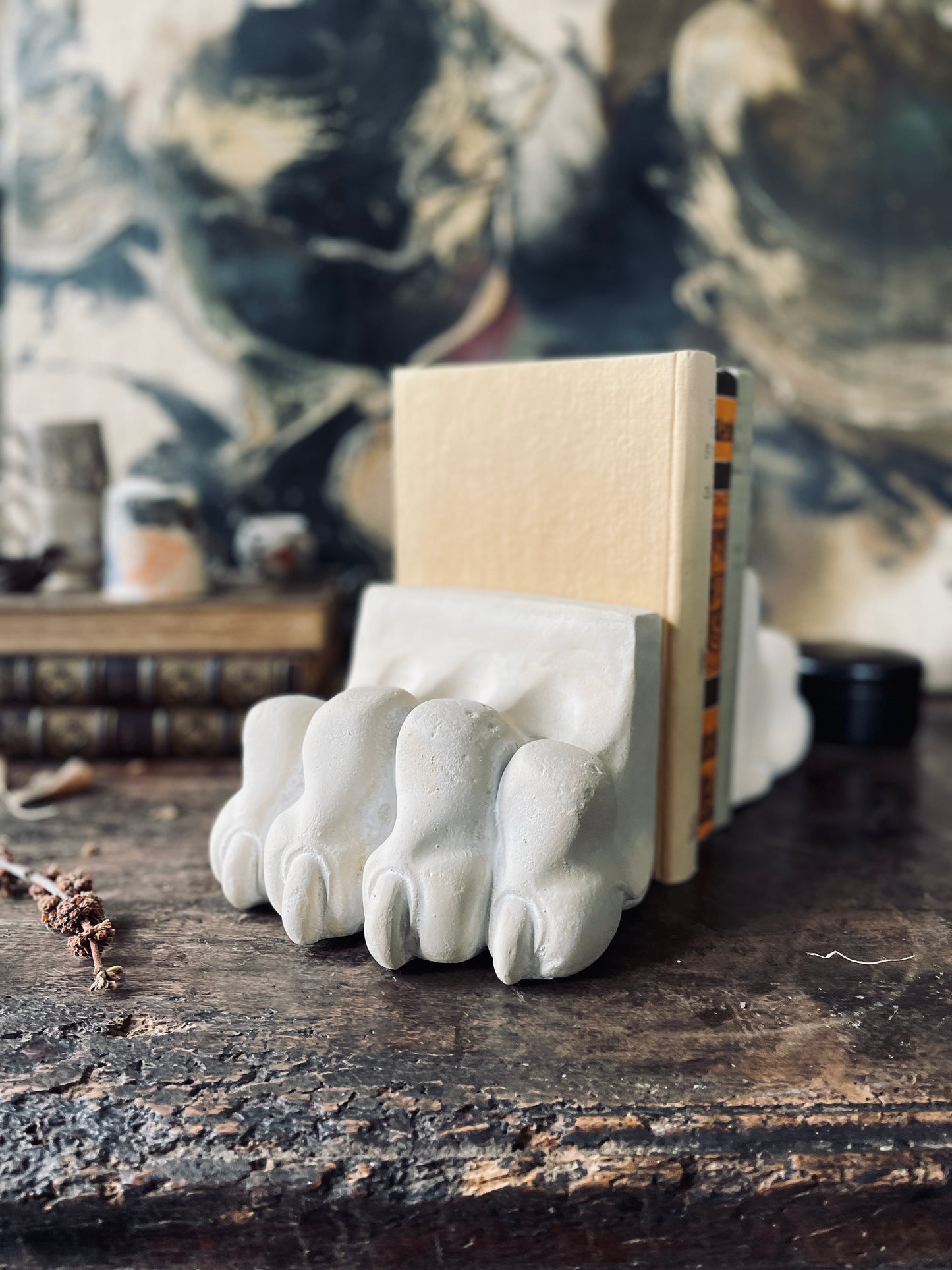 Cement Lion Paw Bookends - a Pair