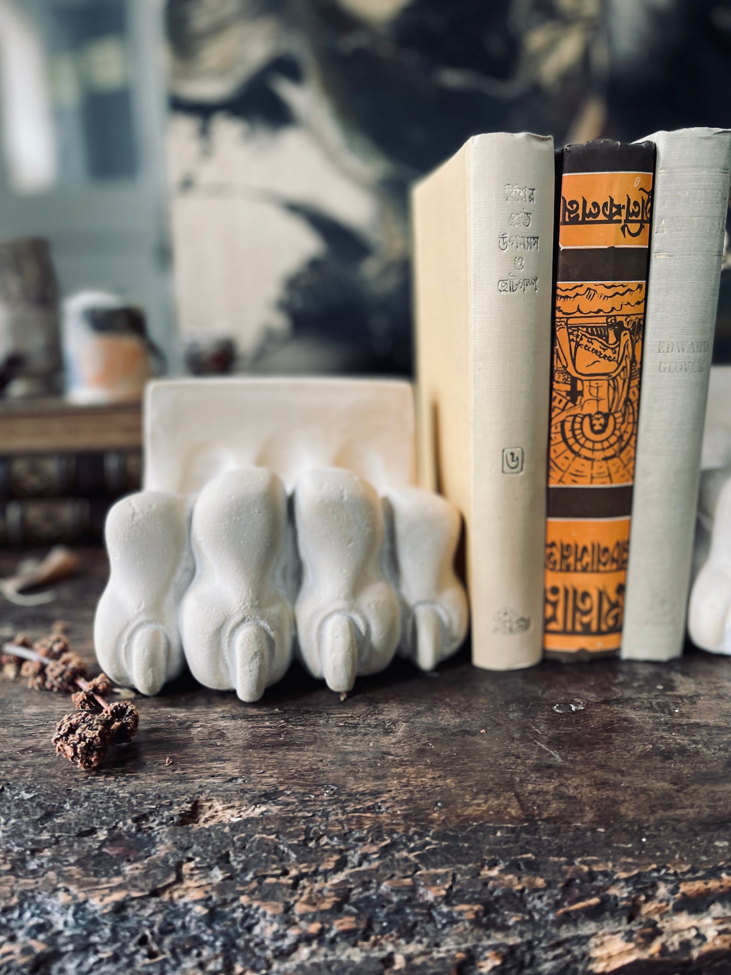 Cement Lion Paw Bookends - a Pair