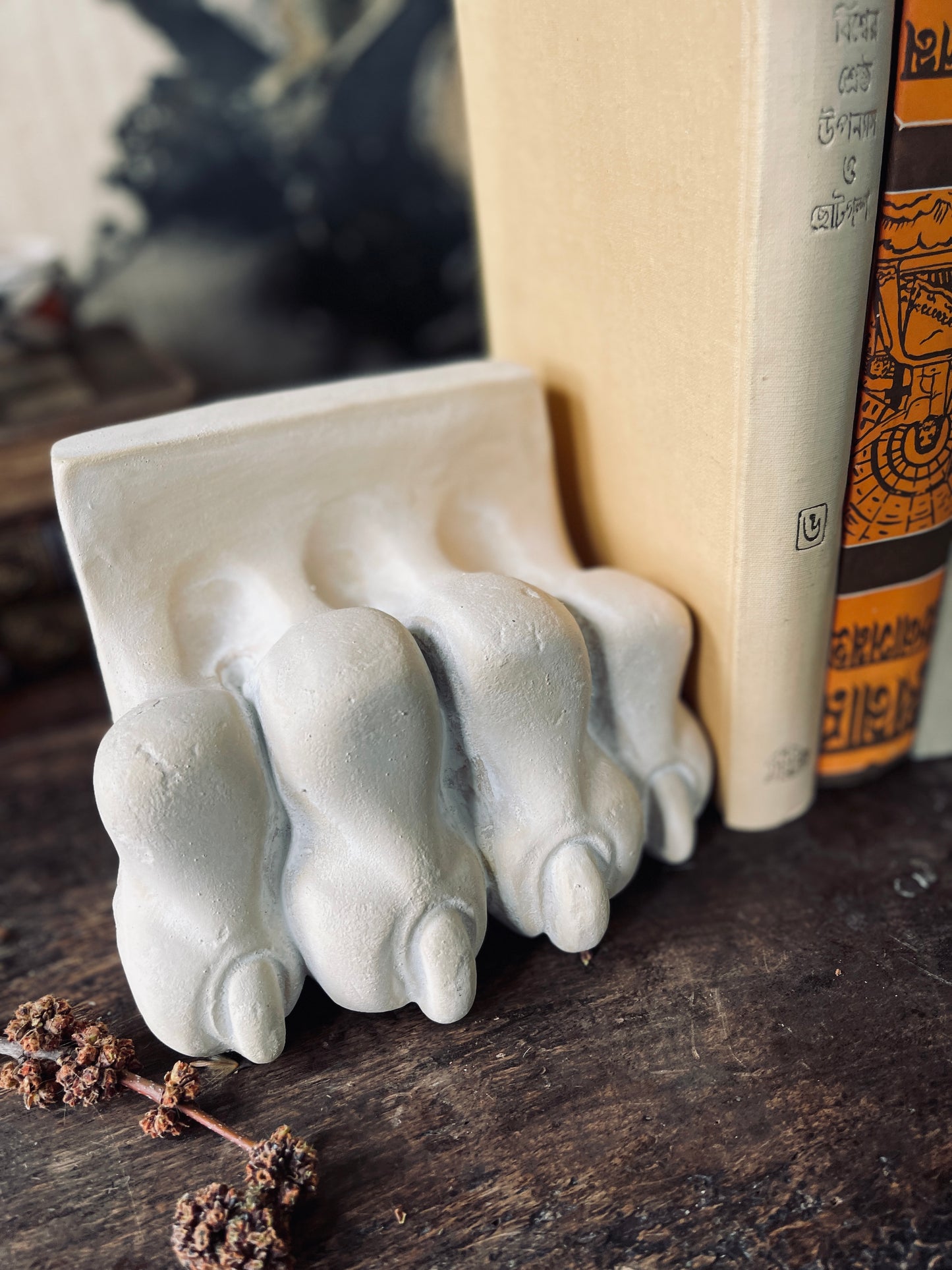 Cement Lion Paw Bookends - a Pair