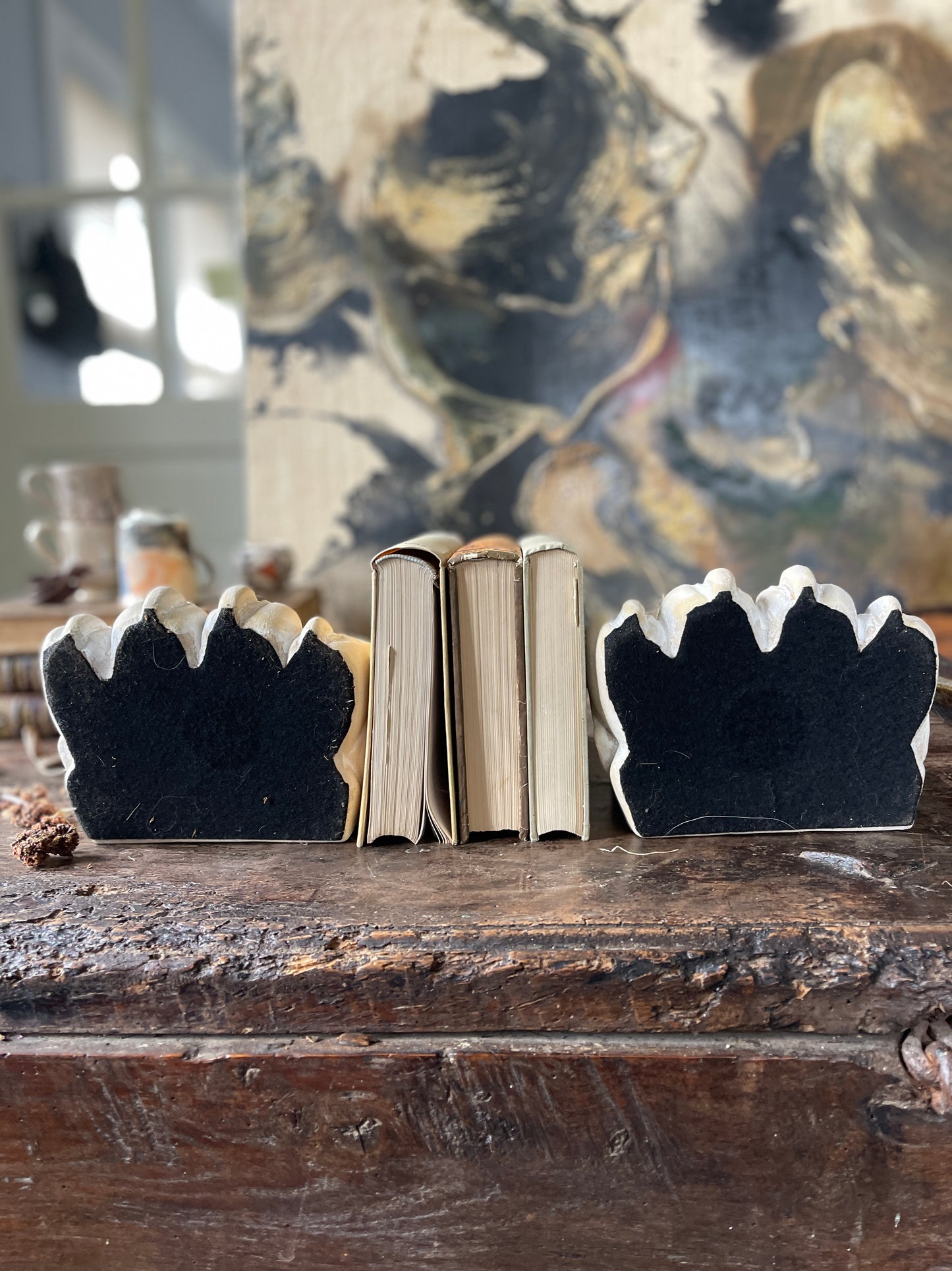 Cement Lion Paw Bookends - a Pair