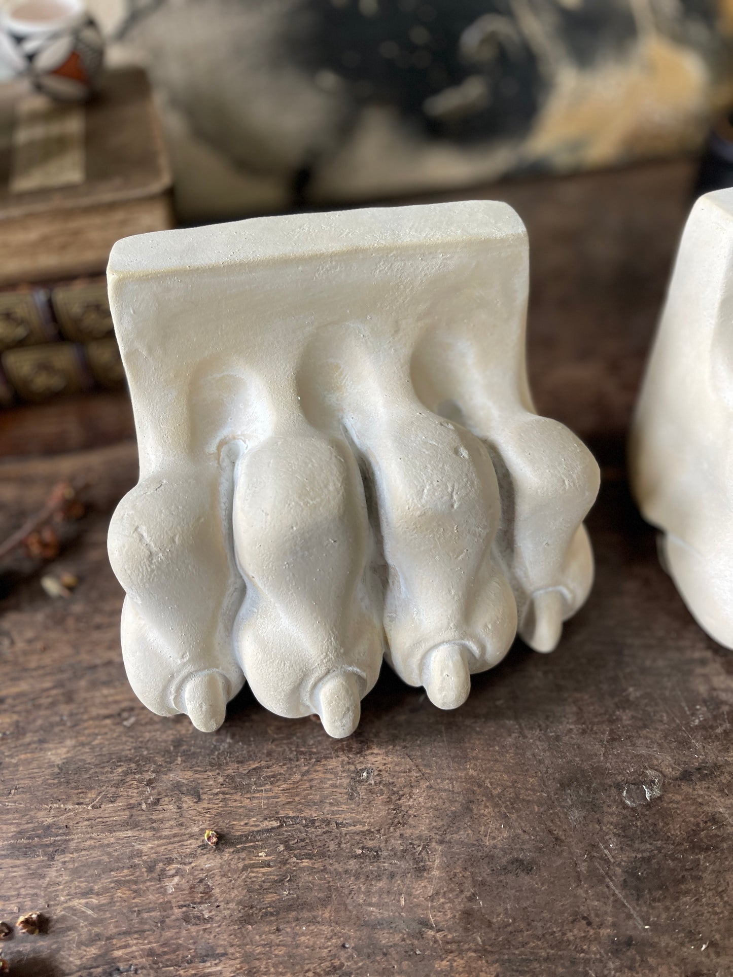 Cement Lion Paw Bookends - a Pair