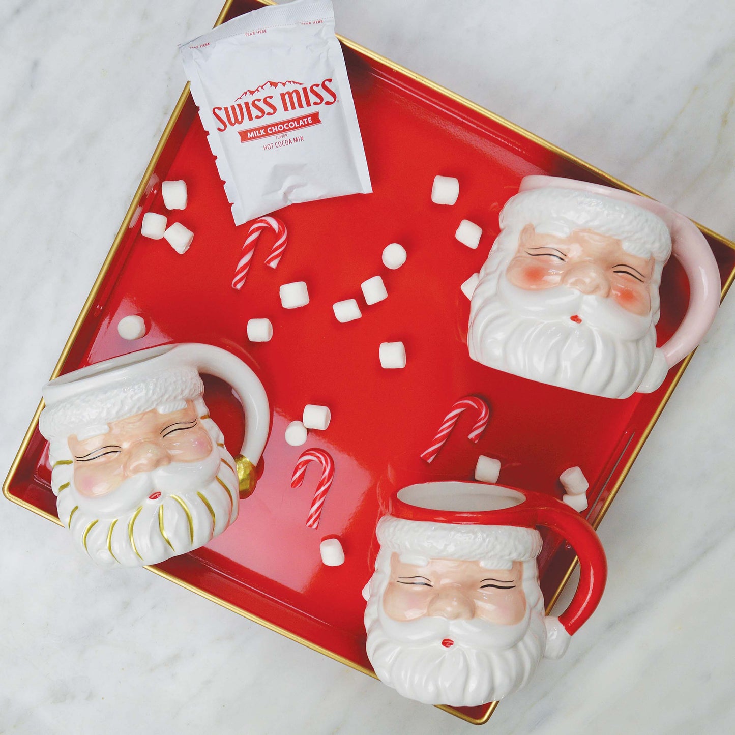 Pink Santa Mug | Holiday Cocoa Cup, Ceramic Santa Face Mug, Christmas Gift