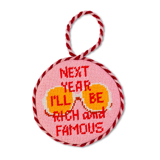 Needlepoint Ornament - Rich And Famous | Velvet Backed Holiday Decor