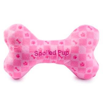 Pink Checker Chewy Vuiton Bone Plush Designer Dog | Large