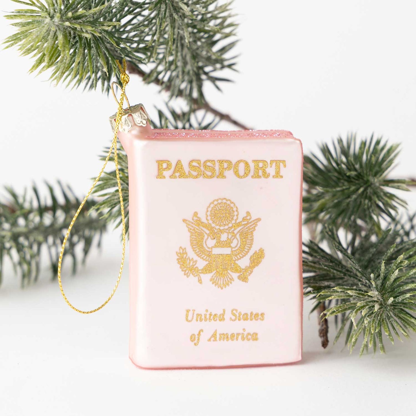 Pink Passport Glass Ornament | Hand-Painted Travel Keepsake for Globetrotters