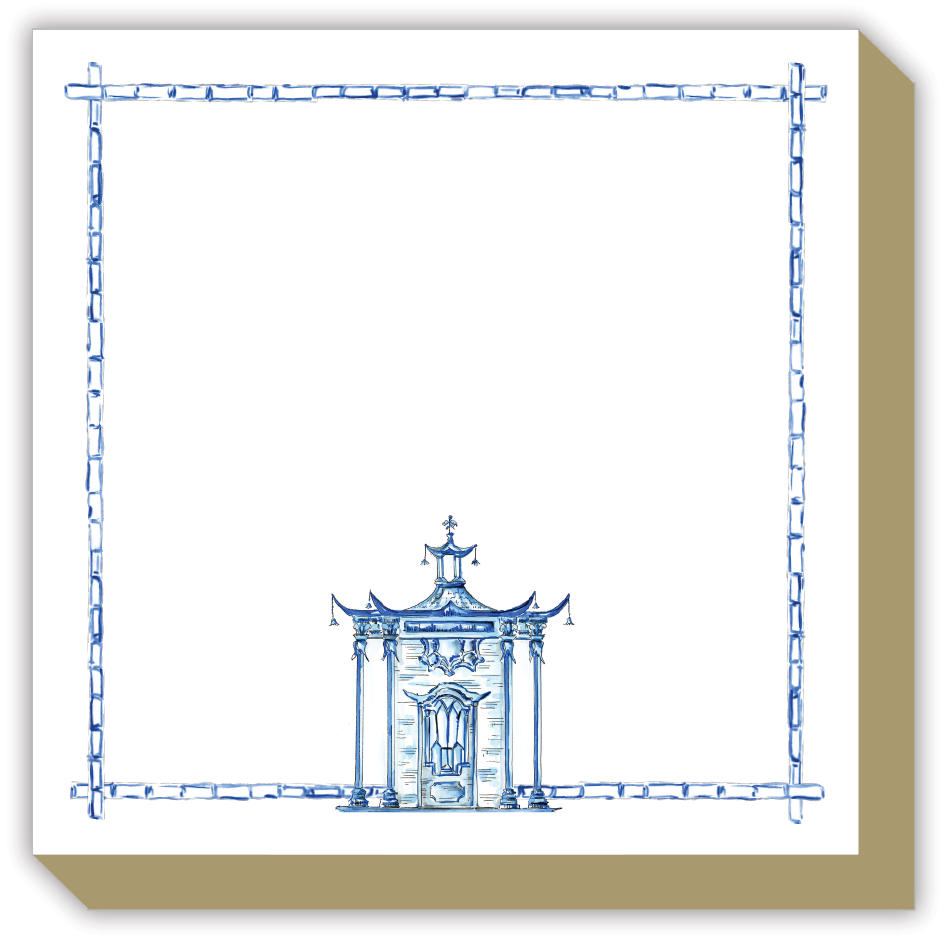 handpainted ornate pagoda blue chinoiserie luxe notepad