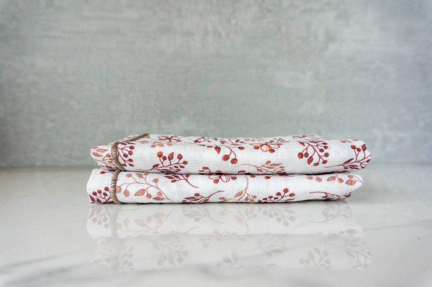 100% Linen Floral Print Cloth Napkins - Set of 2
