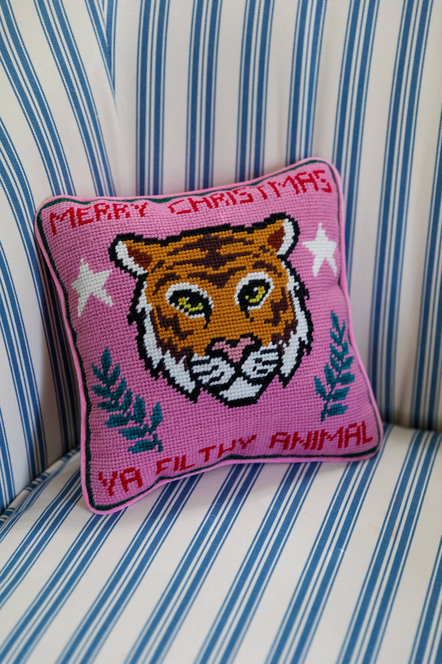 Filthy Animal Needlepoint Pillow - Funny Holiday Throw Pillow