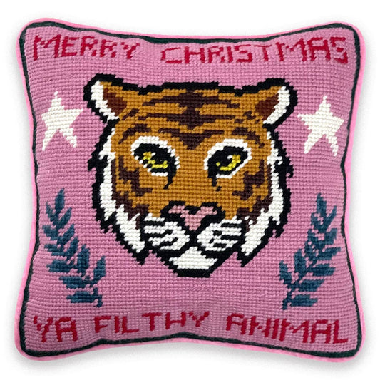 Filthy Animal Needlepoint Pillow - Funny Holiday Throw Pillow