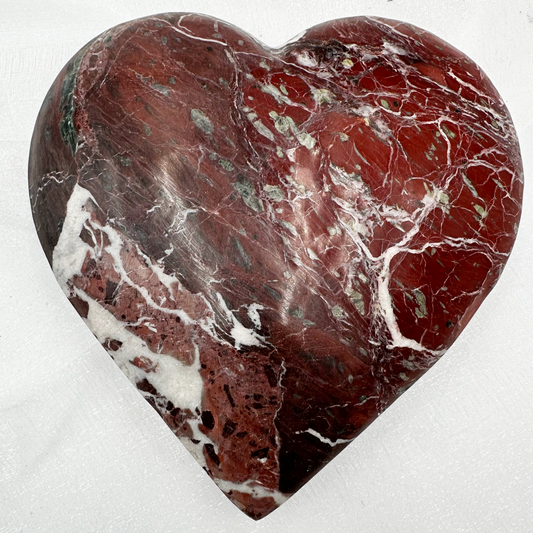 Red Zebra Marble Stone Heart - 6" Hand-Carved Marble and Onyx Heart Decor