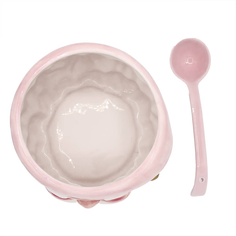 Pink Santa Punch Bowl & Ceramic Ladle - Holiday Party Christmas Serveware