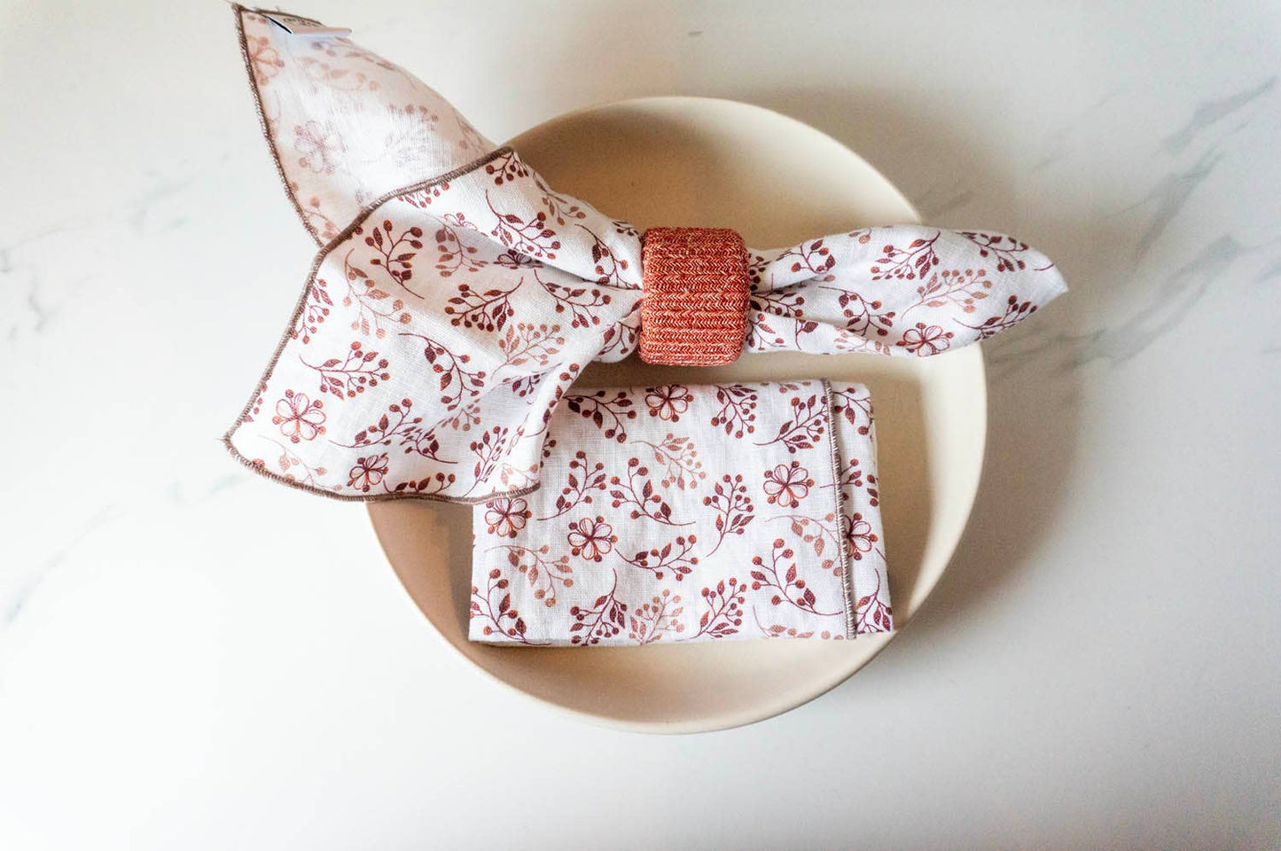 100% Linen Floral Print Cloth Napkins - Set of 2