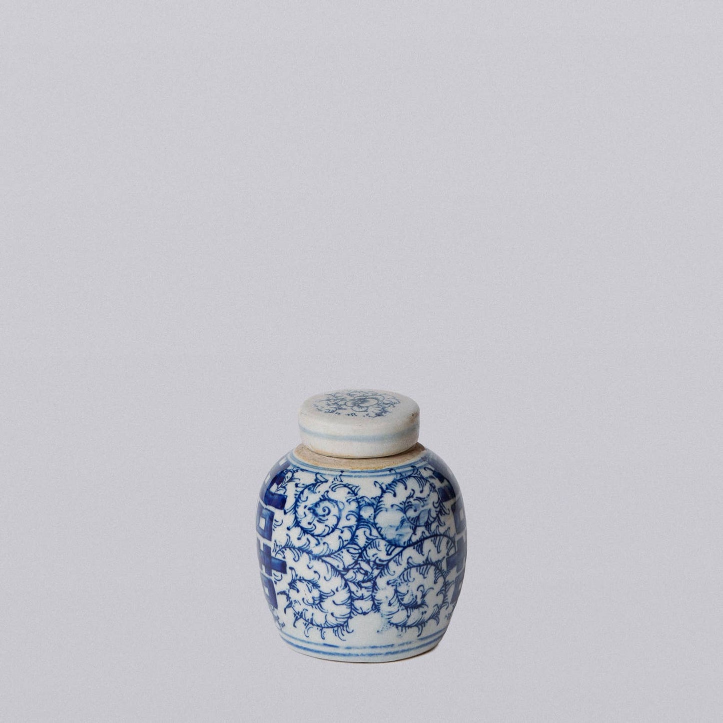 Blue and White Chinoiserie Porcelain Mini Ginger Jar - Double Happiness Design