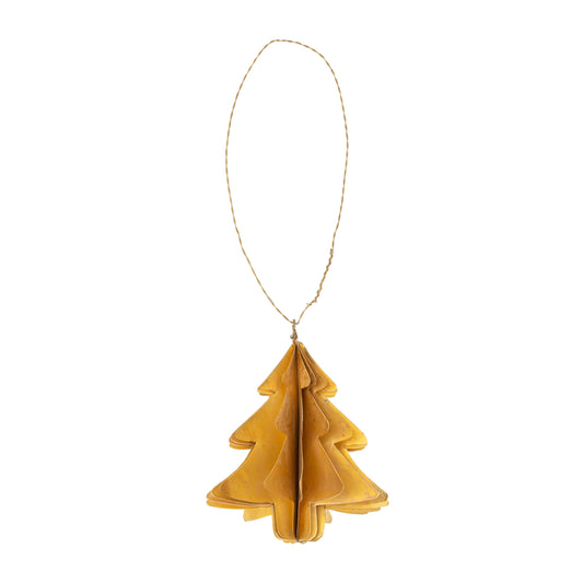 Brass Tree Origami Ornament 4" - Modern Holiday Decoration