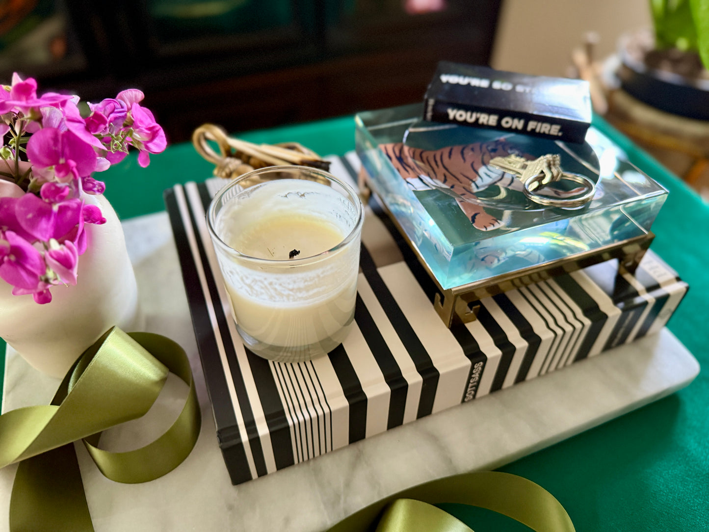 acrylic catchall tiger tray in green