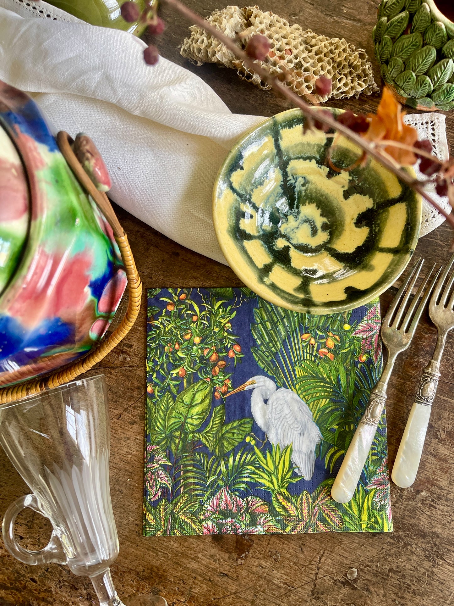 White Egret Tropical Island Paper Napkin - 20 Count, Botanical Cocktail Napkins