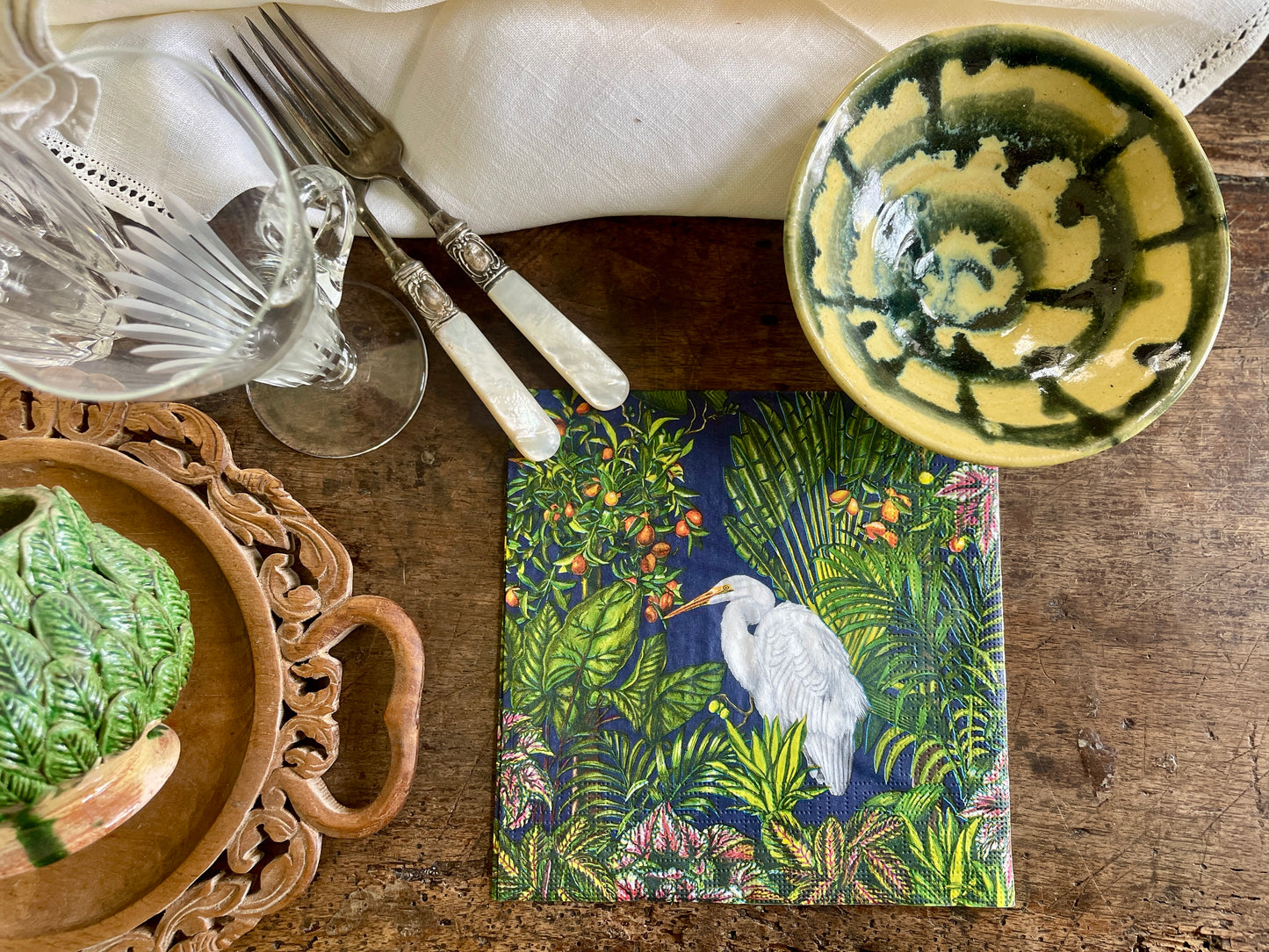 White Egret Tropical Island Paper Napkin - 20 Count, Botanical Cocktail Napkins