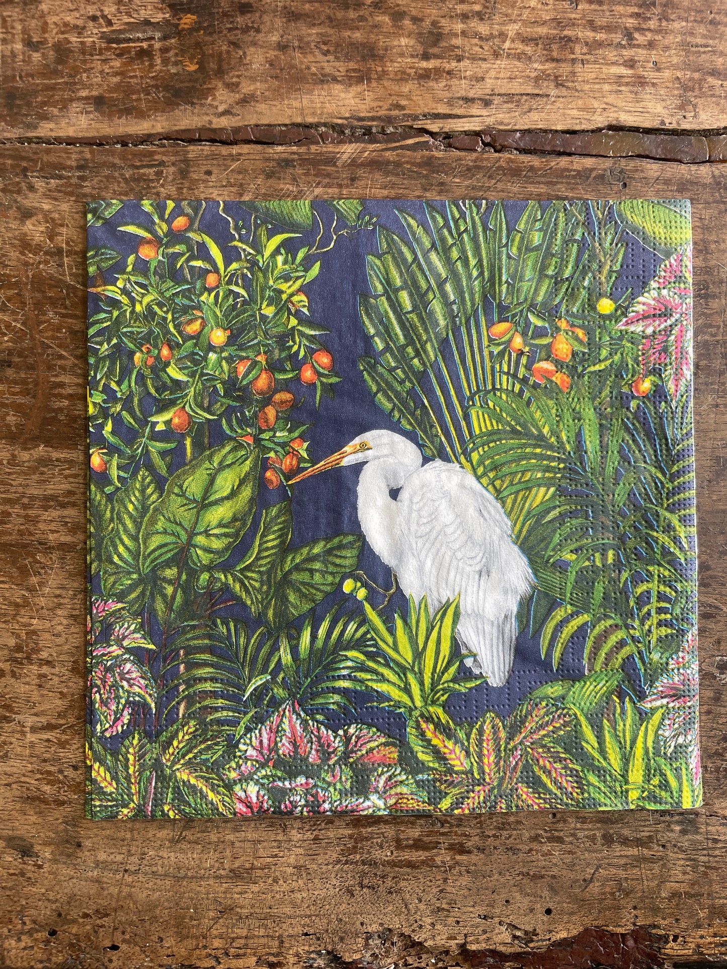 White Egret Tropical Island Paper Napkin - 20 Count, Botanical Cocktail Napkins