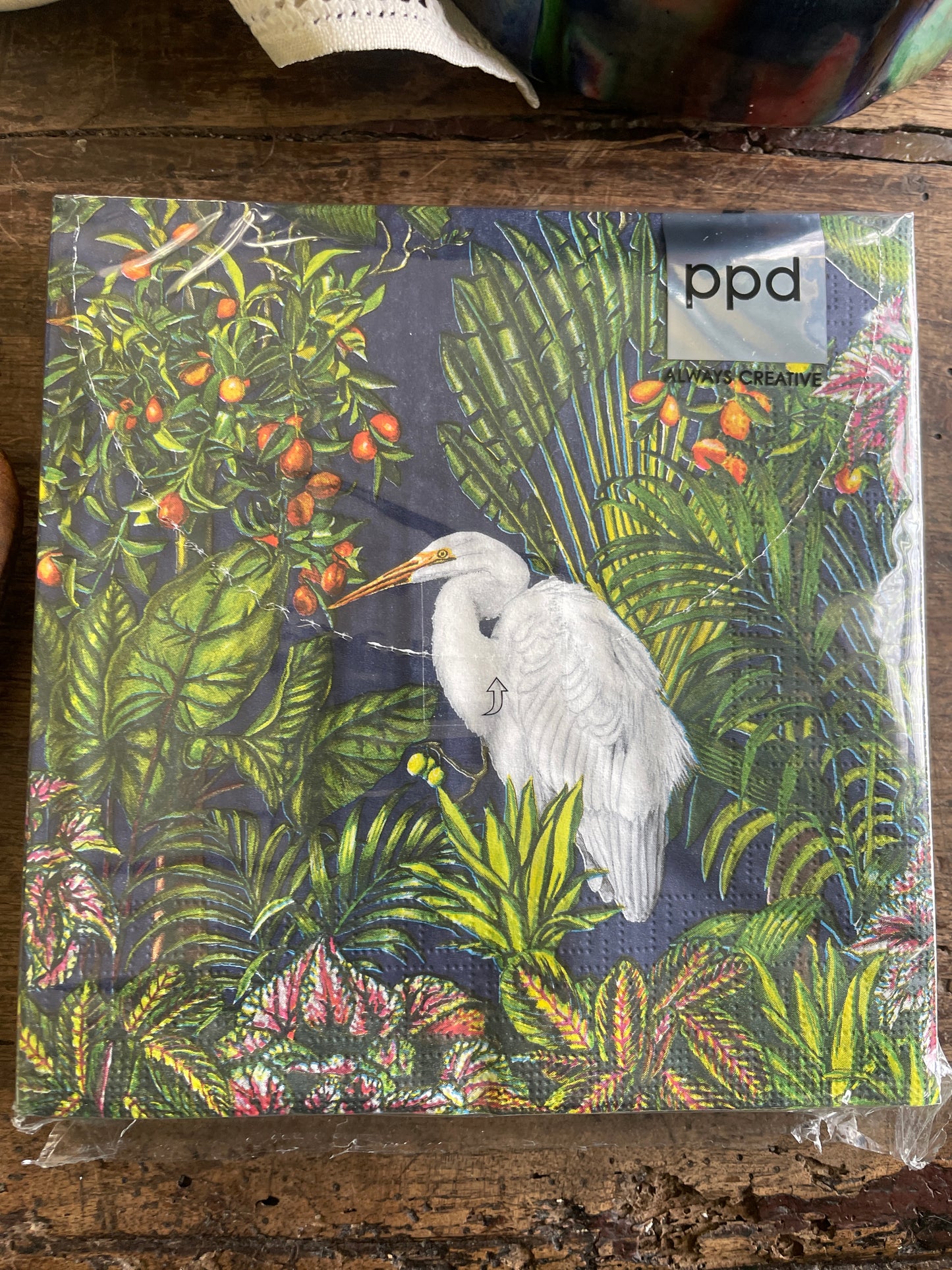 White Egret Tropical Island Paper Napkin - 20 Count, Botanical Cocktail Napkins