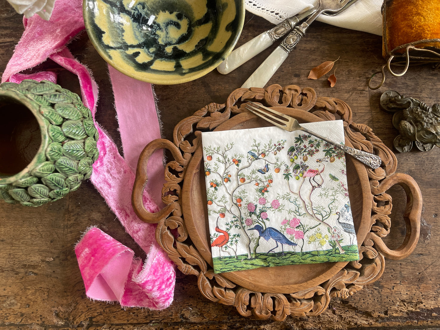 Exotic Birds and Fauna Chinoiserie Paper Cocktail Napkins - 20 Count, Tropical Cocktail Napkins