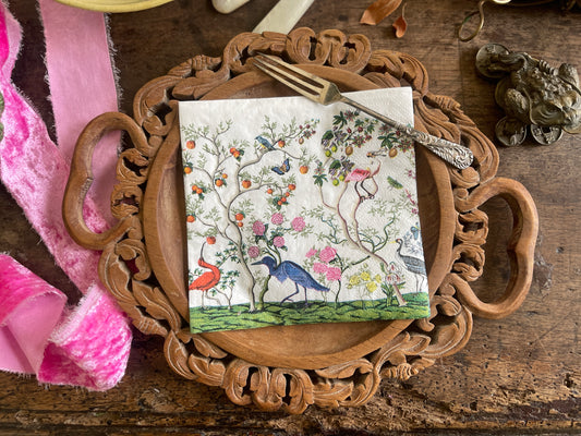 Exotic Birds and Fauna Chinoiserie Paper Cocktail Napkins - 20 Count, Tropical Cocktail Napkins