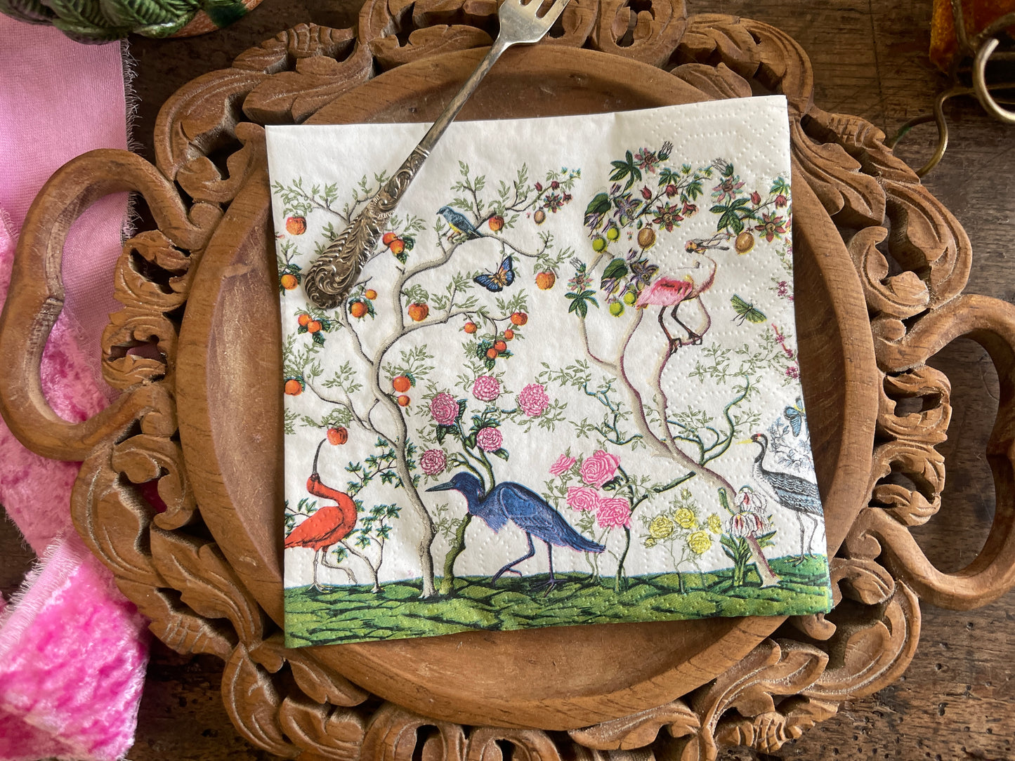 Exotic Birds and Fauna Chinoiserie Paper Cocktail Napkins - 20 Count, Tropical Cocktail Napkins
