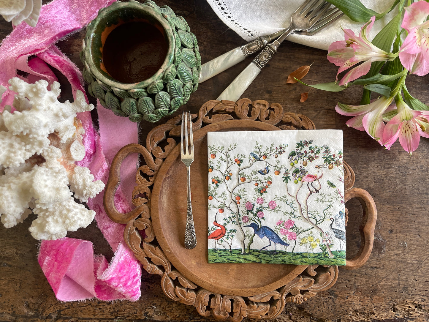 Exotic Birds and Fauna Chinoiserie Paper Cocktail Napkins - 20 Count, Tropical Cocktail Napkins
