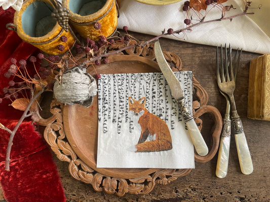 Fox in Winter Aspen Forest Paper Beverage Napkin - 20 Count, Holiday & Christmas Table Decor