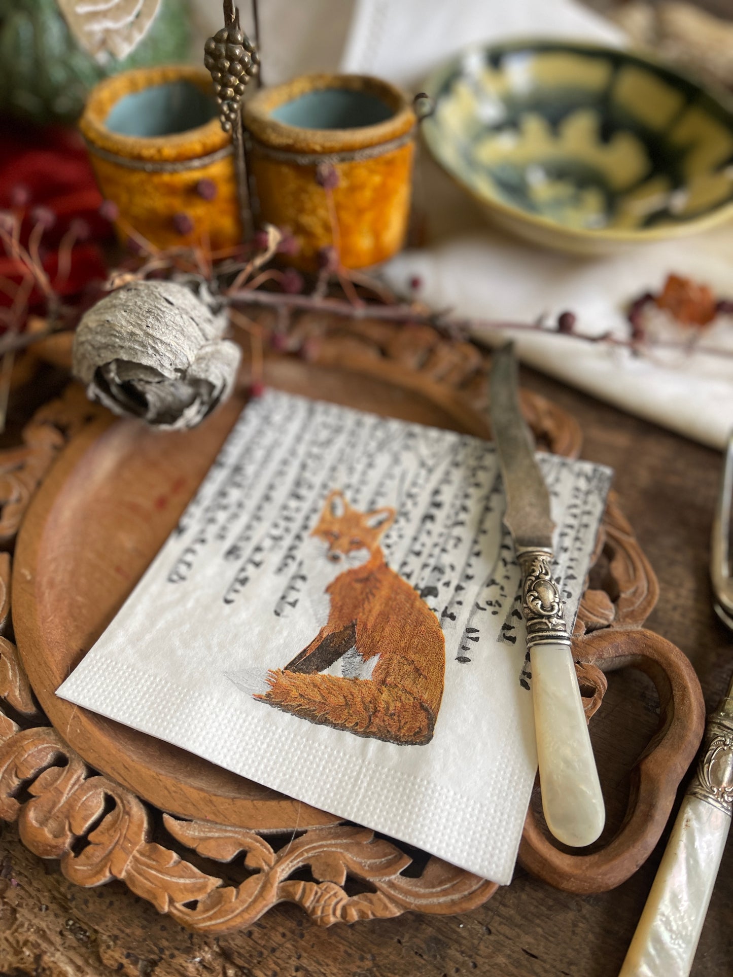 Fox in Winter Aspen Forest Paper Beverage Napkin - 20 Count, Holiday & Christmas Table Decor
