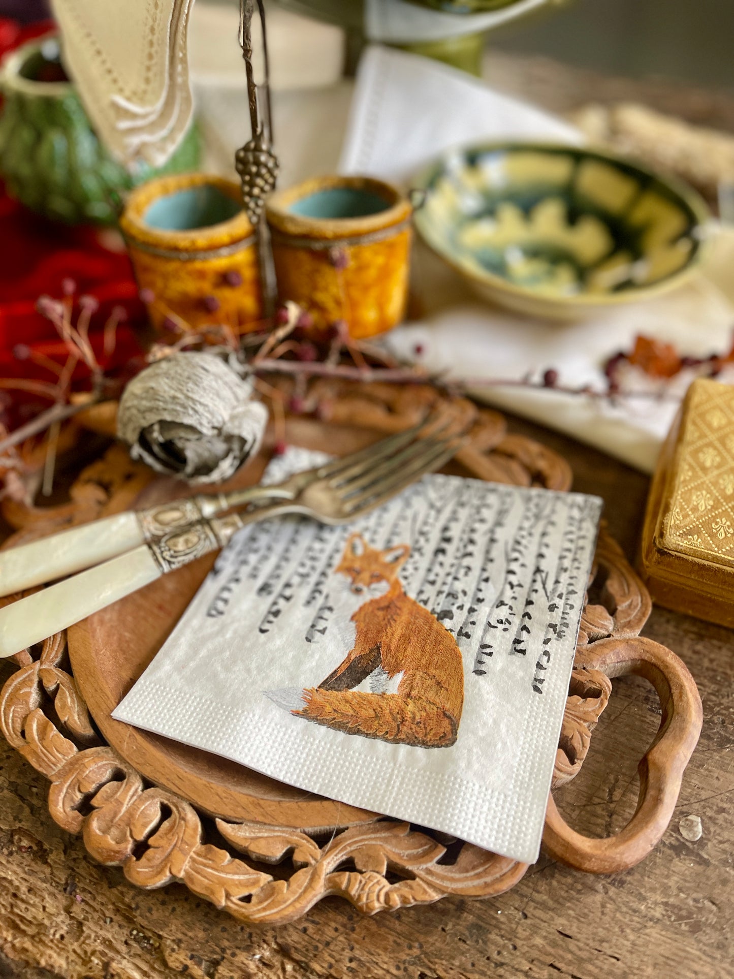 Fox in Winter Aspen Forest Paper Beverage Napkin - 20 Count, Holiday & Christmas Table Decor